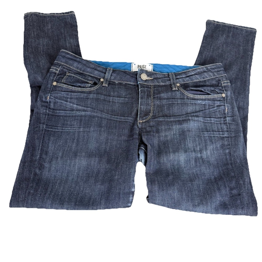 Paige Denim Skyline Straight Distressed Dark Wash Designer Jeans Women's Size 30